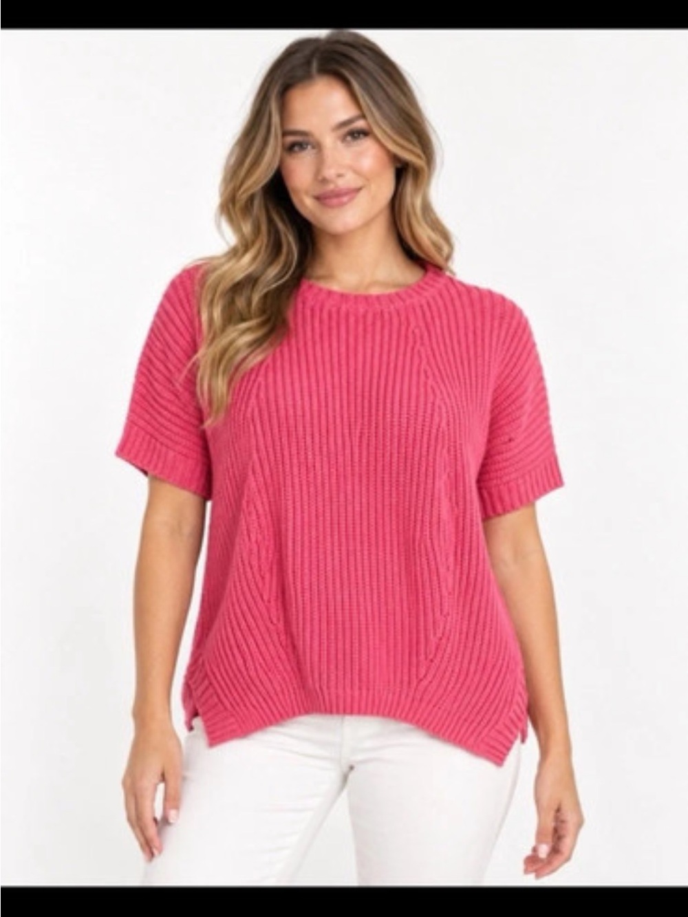 Vineyard Vines Short Sleeve Ribbed Sweater - Hot Pink